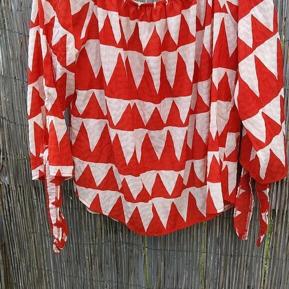 Misska Red & White Off The Shoulder Lightweight Blouse - No Size Tag - Picture 10 of 11